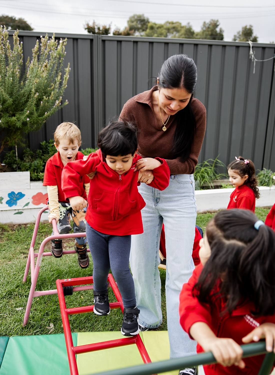 Children on the outdoor obstacle course